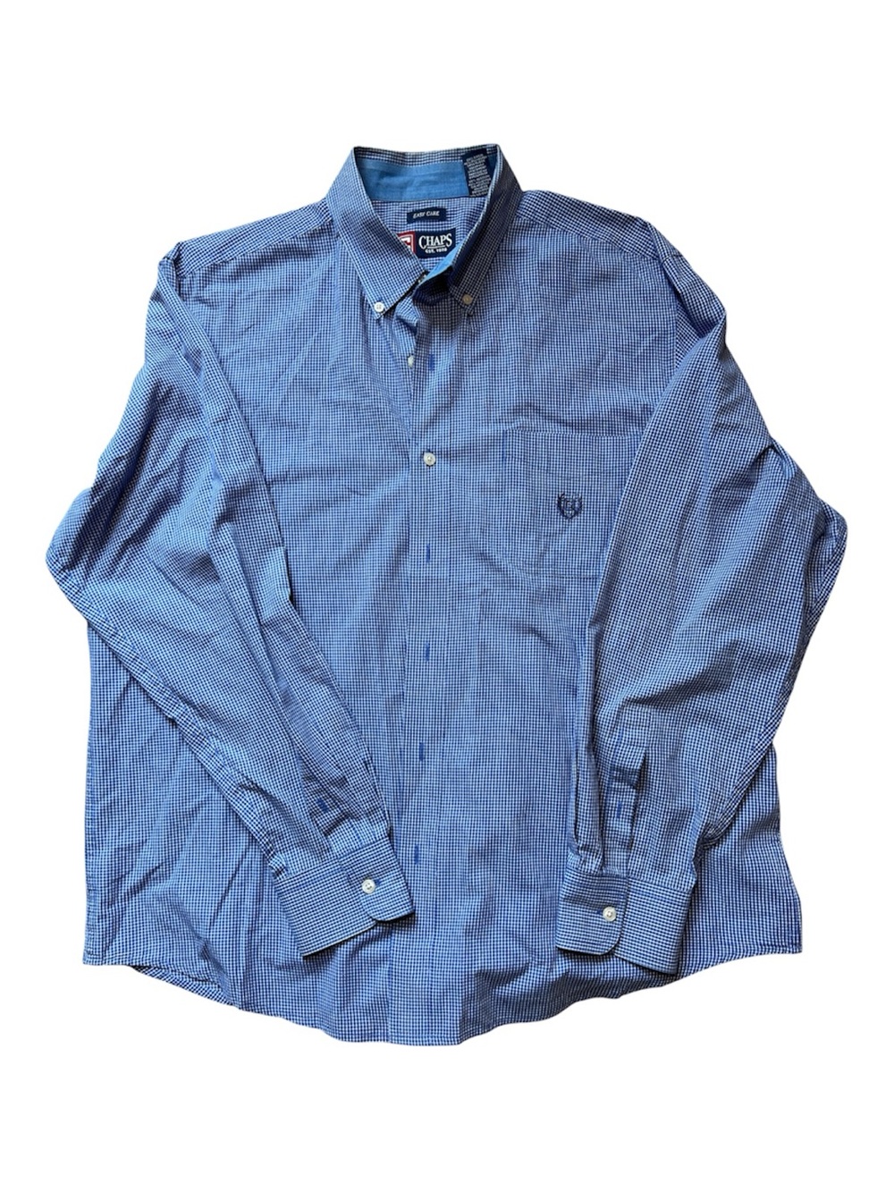 Chaps Mens XL Easy Care Blue White Micro Check Button Down Shirt
